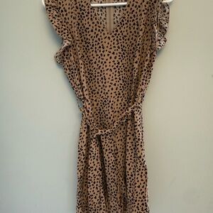 Tan Leopard Print V-Neck Ruffle Sleeve Romper